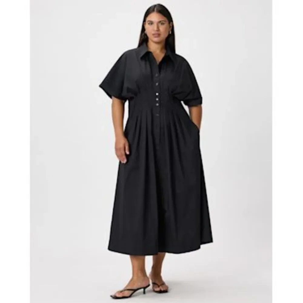 Quince | Dresses | Quince Womens Stretch Twill Pleated Midi Shirt Dress  Black L | Poshmark